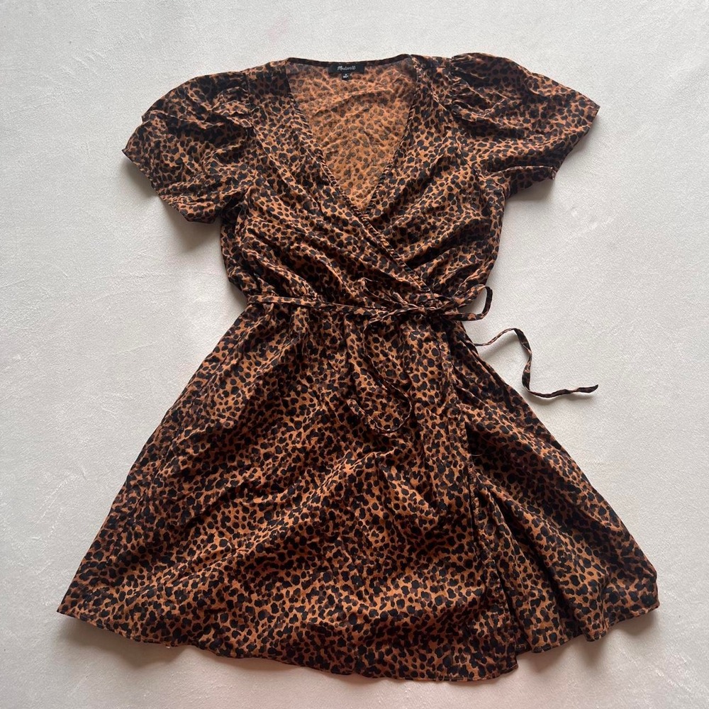 Madewell Brown Cheetah Leopard Cotton Wrap Dress Fall Autumn Animal Print Regal